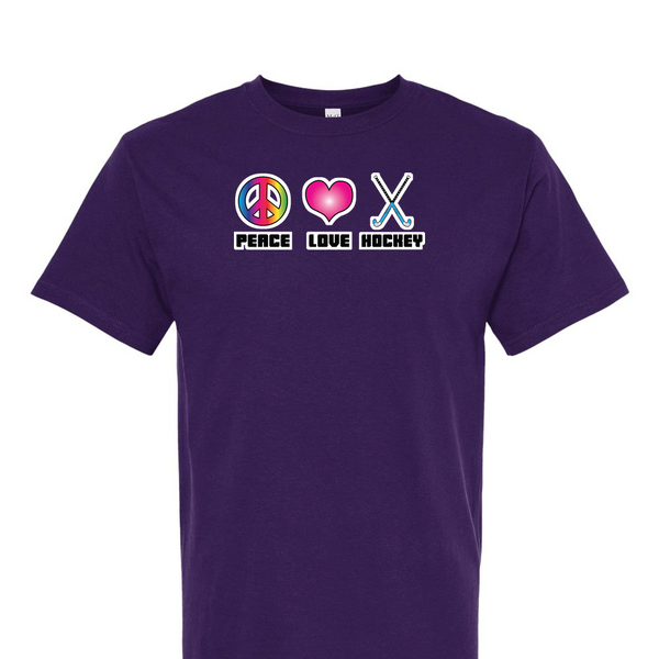 [[color:Purple]] Peace Love Field Hockey Short Sleeve T-shirt Purple
