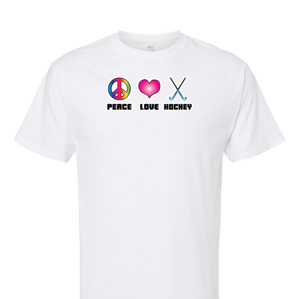 [[color:White]] Peace Love Field Hockey Short Sleeve T-shirt White