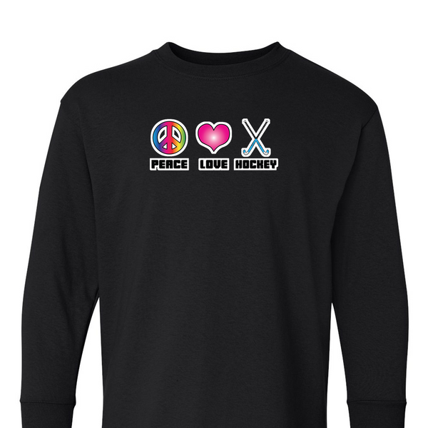 [[color:Black]] Peace Love Field Hockey Long Sleeve T-shirt Black