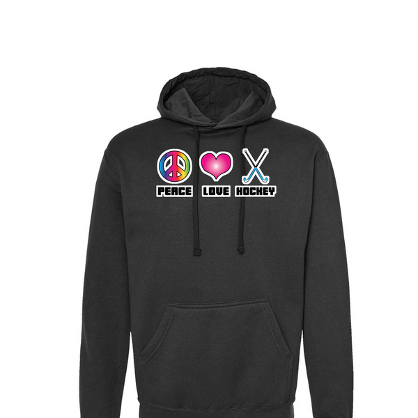 [[color:Black]] Peace Love Field Hockey Hoodie Black