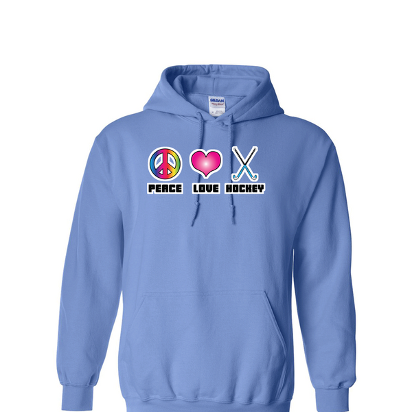 [[color:Carolina Blue]] Peace Love Field Hockey Hoodie Carolina Blue