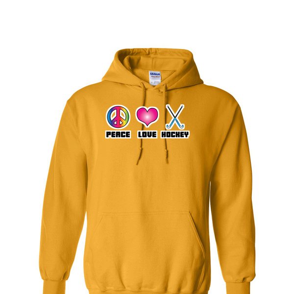 [[color:Gold]] Peace Love Field Hockey Hoodie Gold