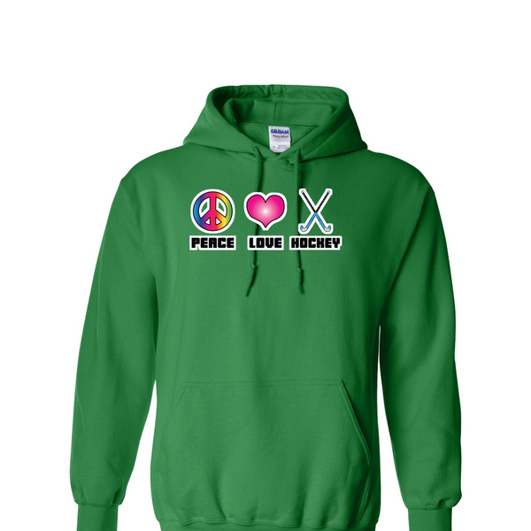 [[color:Irish Green]] Peace Love Field Hockey Hoodie Irish Green