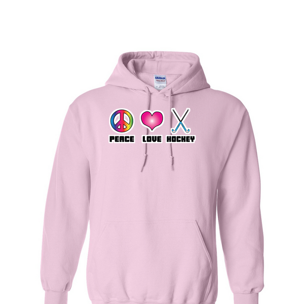 [[color:Light Pink]] Peace Love Field Hockey Hoodie Light Pink