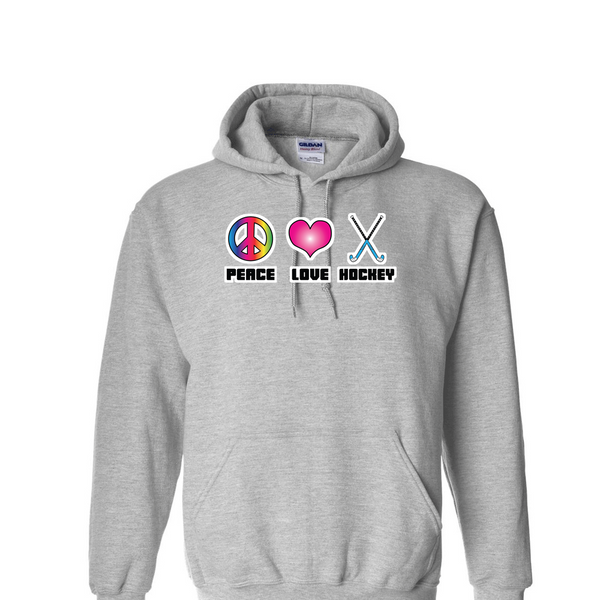 [[color:Sport Grey]] Peace Love Field Hockey Hoodie Sport Grey