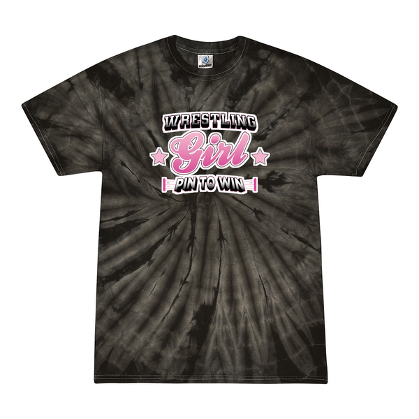 [[color:Spider Black]] Pin To Win Girls Wrestling Tie Dye T-shirt Spider Black