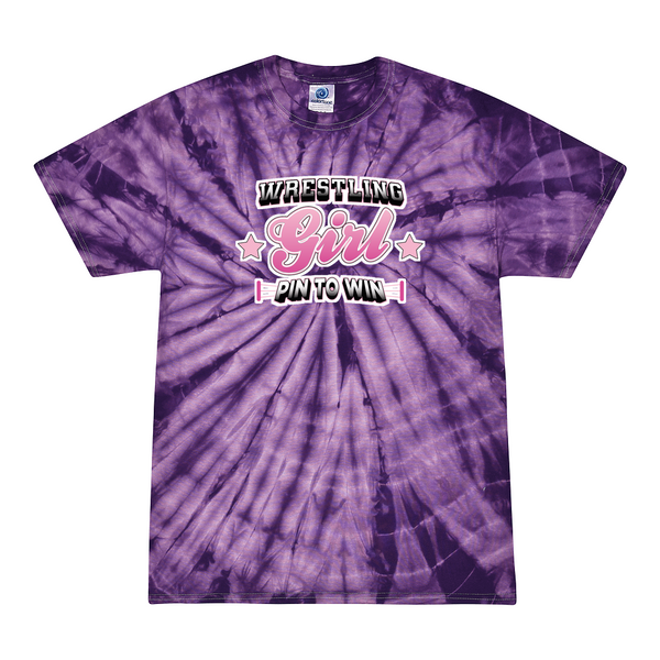 [[color:Spider Purple]] Pin To Win Girls Wrestling Tie Dye T-shirt Spider Purple