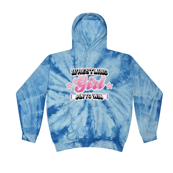 [[color:Spider Baby Blue]] Pin To Win Girls Wrestling Tie Dye Hoodie Spider Baby Blue