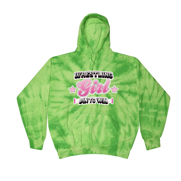 [[color:Spider Lime]] Pin To Win Girls Wrestling Tie Dye Hoodie Spider Lime