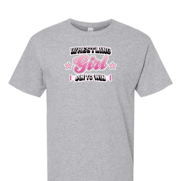 [[color:Sport Grey]] Pin To Win Girls Wrestling Short Sleeve T-shirt Sport Grey