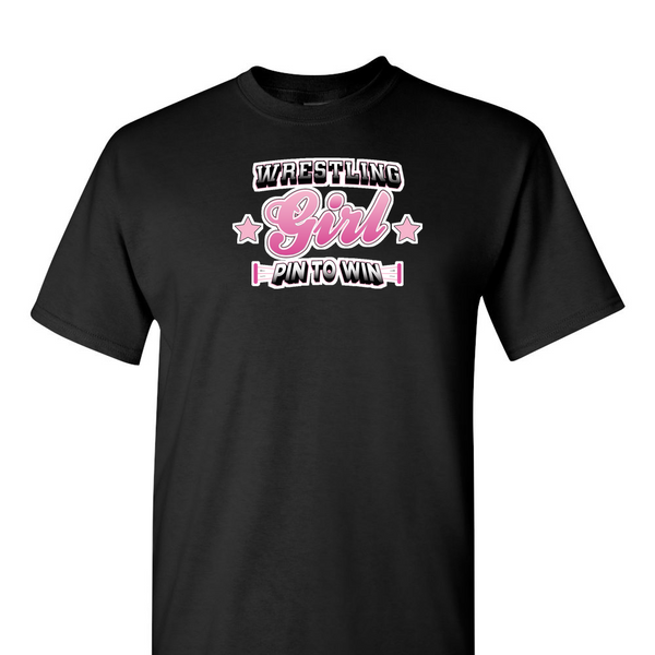 [[color:Black]] Pin To Win Girls Wrestling Short Sleeve T-shirt Black
