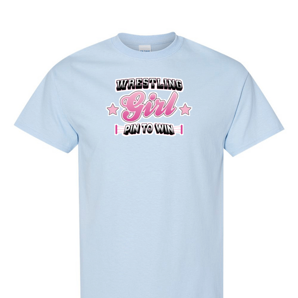 [[color:Light Blue]] Pin To Win Girls Wrestling Short Sleeve T-shirt Light Blue