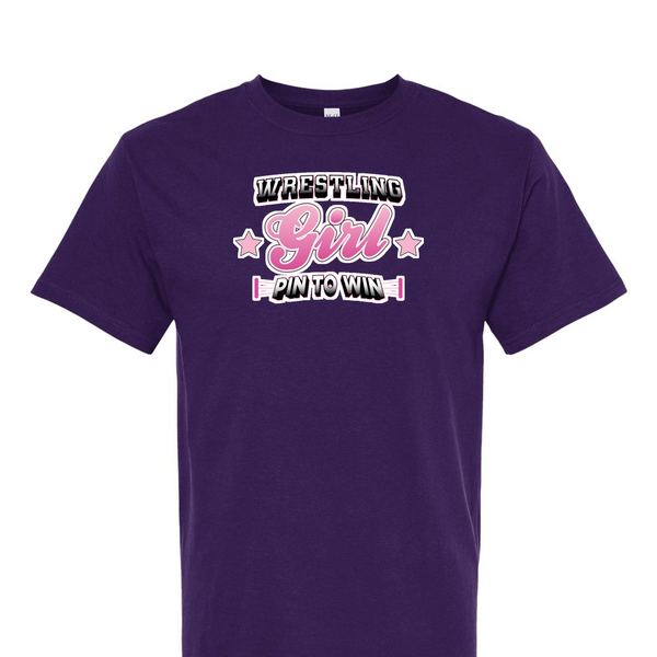 [[color:Purple]] Pin To Win Girls Wrestling Short Sleeve T-shirt Purple