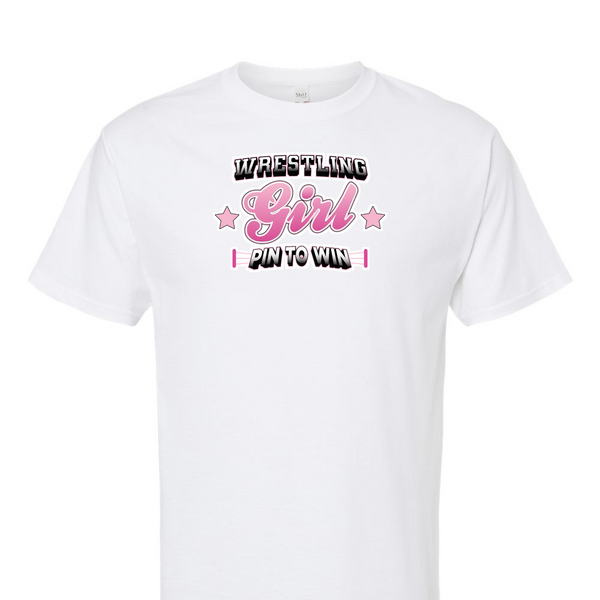 [[color:White]] Pin To Win Girls Wrestling Short Sleeve T-shirt White