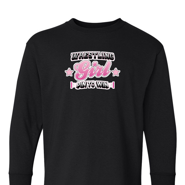 [[color:Black]] Pin To Win Girls Wrestling Long Sleeve T-shirt Black