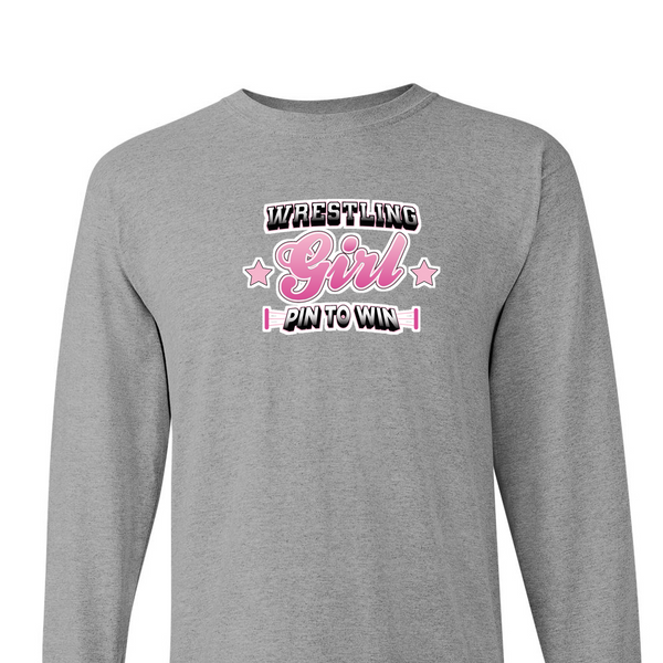 [[color:Sport Grey]] Pin To Win Girls Wrestling Long Sleeve T-shirt Sport Grey