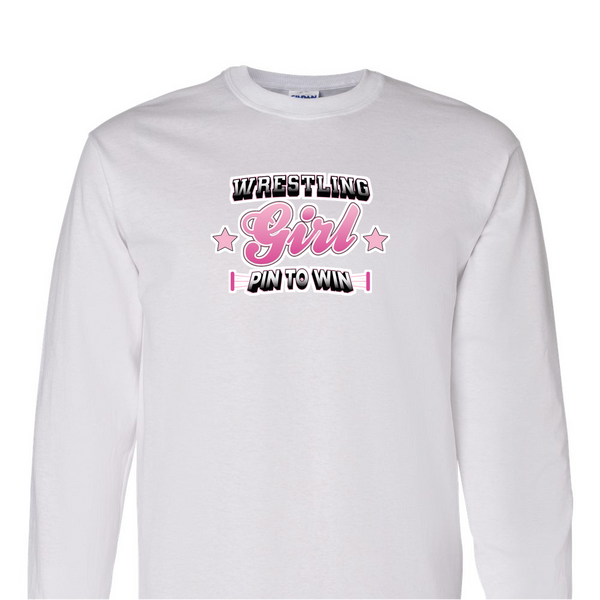 [[color:White]] Pin To Win Girls Wrestling Long Sleeve T-shirt White