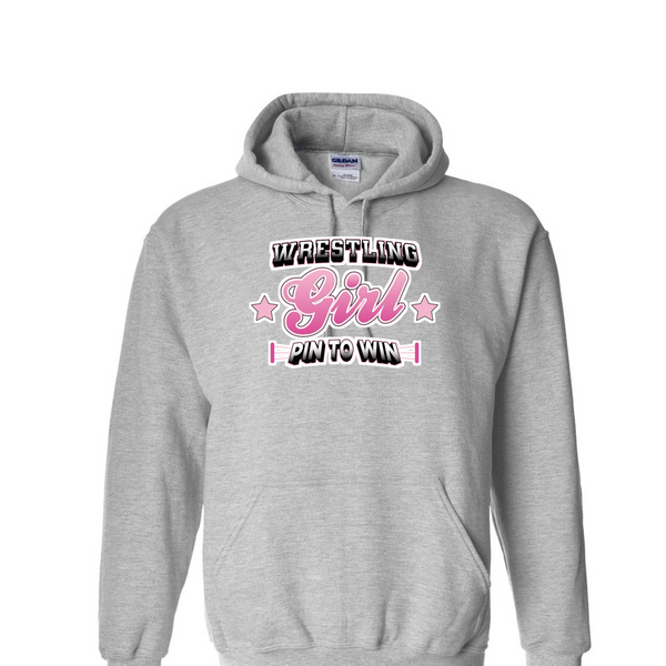 [[color:Sport Grey]] Pin To Win Girls Wrestling Hoodie Sport Grey
