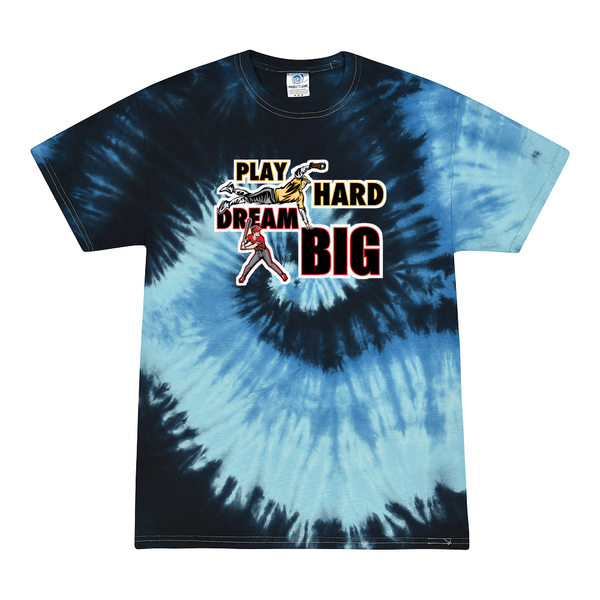 [[color:Blue Ocean]] Play Hard Dream Big Baseball Tie Dye T-shirt Blue Ocean