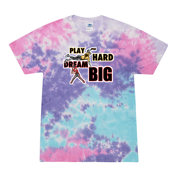 [[color:Cotton Candy]] Play Hard Dream Big Baseball Tie Dye T-shirt Cotton Candy