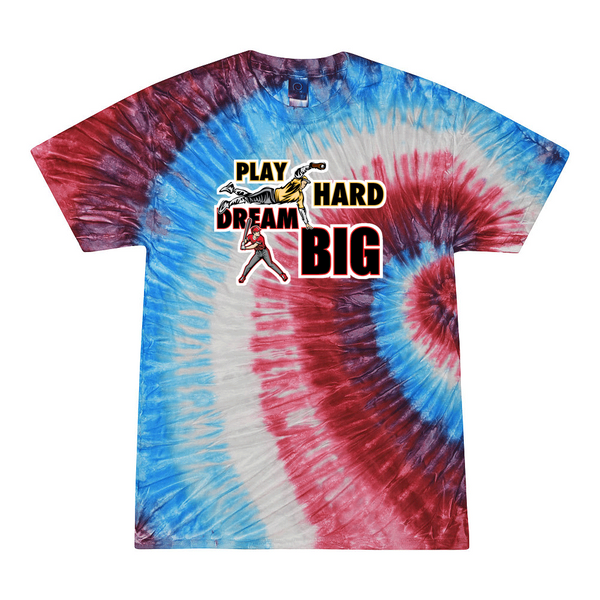 [[color:Firecracker]] Play Hard Dream Big Baseball Tie Dye T-shirt Firecracker