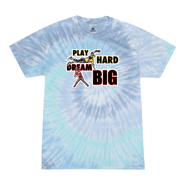 [[color:Lagoon]] Play Hard Dream Big Baseball Tie Dye T-shirt Lagoon