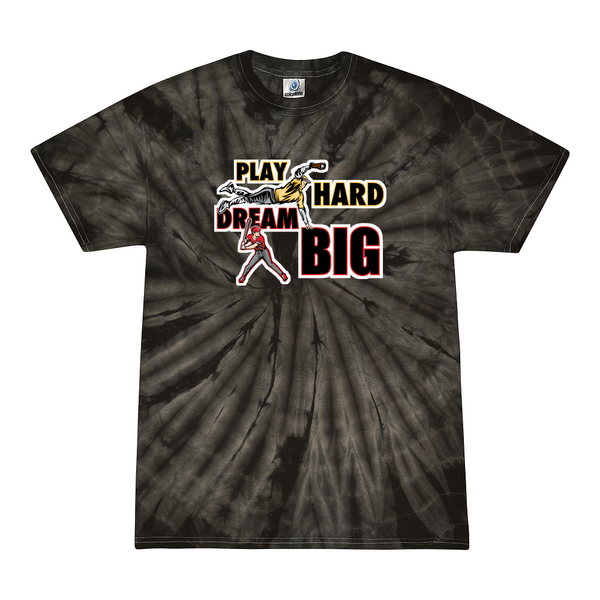[[color:Spider Black]] Play Hard Dream Big Baseball Tie Dye T-shirt Spider Black