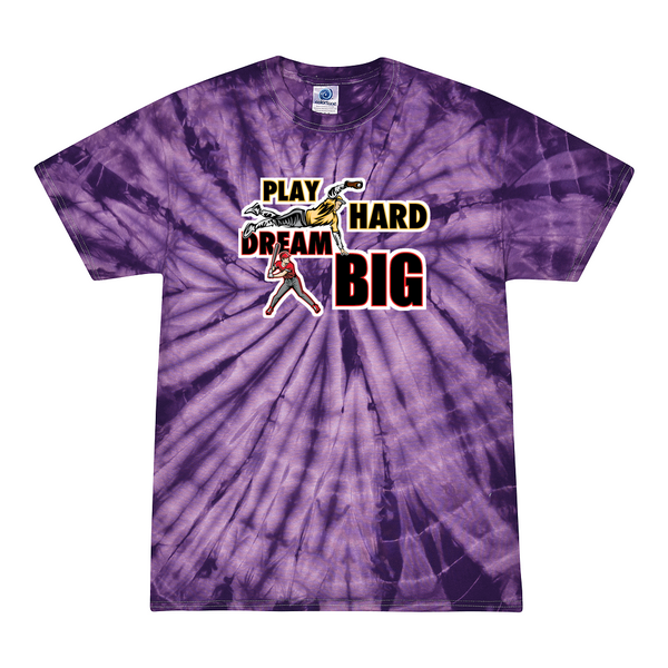 [[color:Spider Purple]] Play Hard Dream Big Baseball Tie Dye T-shirt Spider Purple