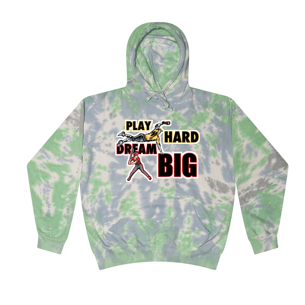[[color:Slushy]] Play Hard Dream Big Baseball Tie Dye Hoodie Slushy