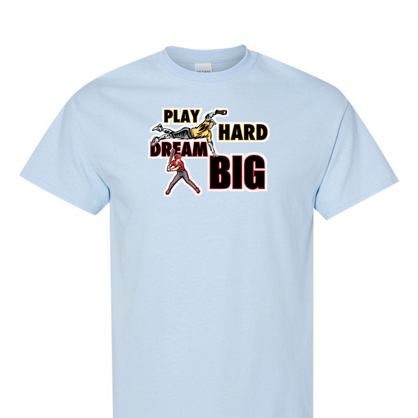 [[color:Light Blue]] Play Hard Dream Big Baseball Short Sleeve T-shirt Light Blue