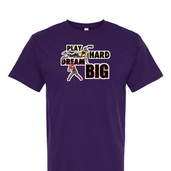 [[color:Purple]] Play Hard Dream Big Baseball Short Sleeve T-shirt Purple