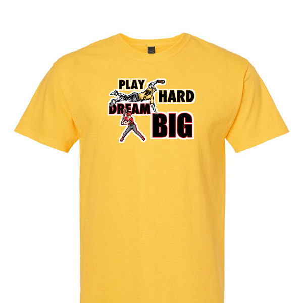 [[color:Daisy]] Play Hard Dream Big Baseball Short Sleeve T-shirt Daisy