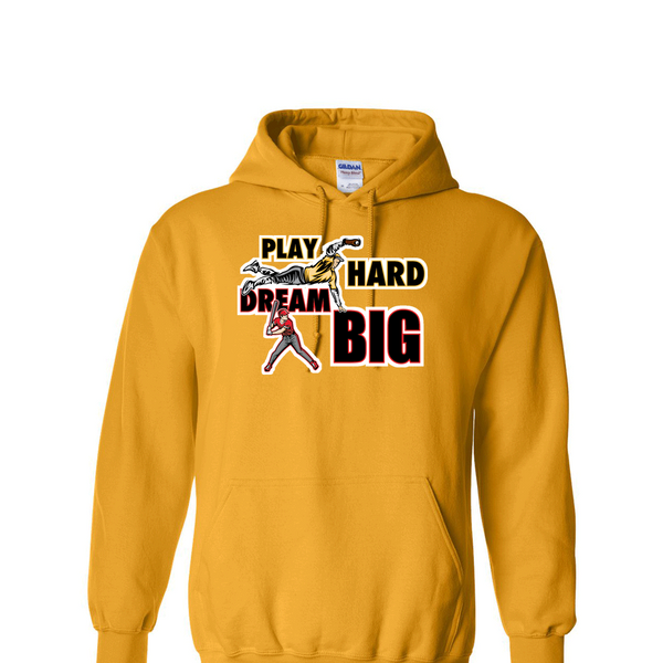 [[color:Gold]] Play Hard Dream Big Baseball Hoodie Gold