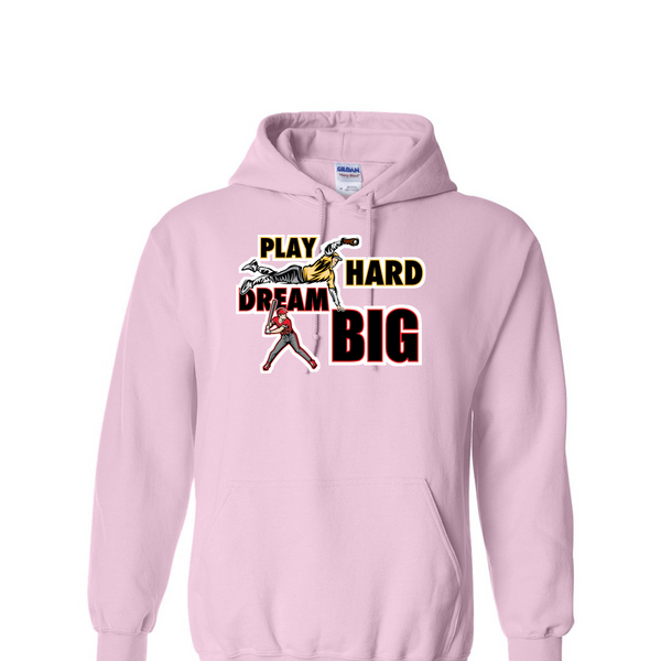 [[color:Light Pink]] Play Hard Dream Big Baseball Hoodie Light Pink