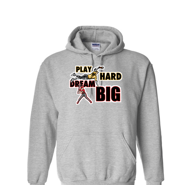 [[color:Sport Grey]] Play Hard Dream Big Baseball Hoodie Sport Grey