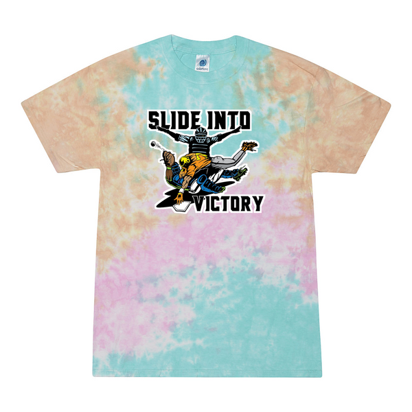[[color:Snow Cone]] Slide Into Victory Baseball Tie Dye T-shirt Snow Cone