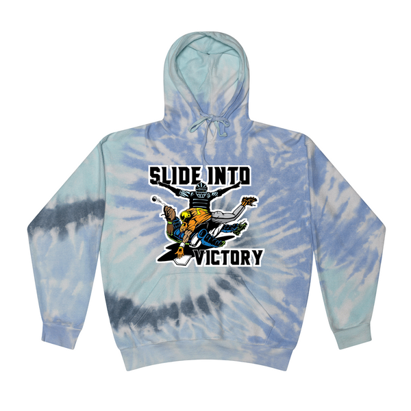 [[color:Lagoon]] Slide Into Victory Baseball Tie Dye Hoodie Lagoon