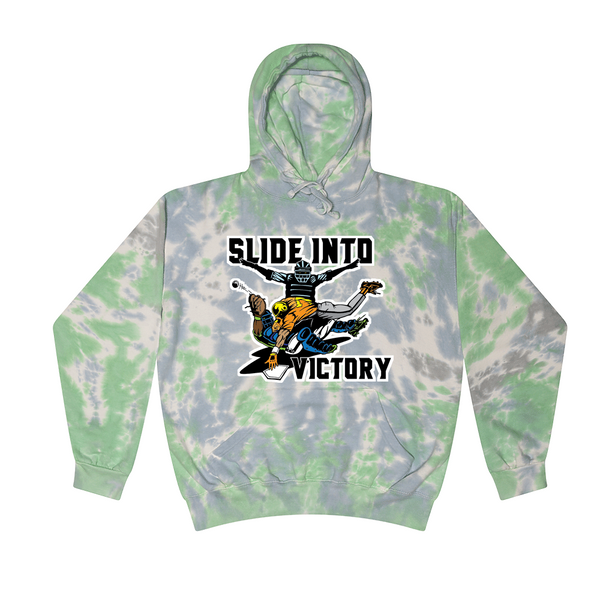 [[color:Slushy]] Slide Into Victory Baseball Tie Dye Hoodie Slushy