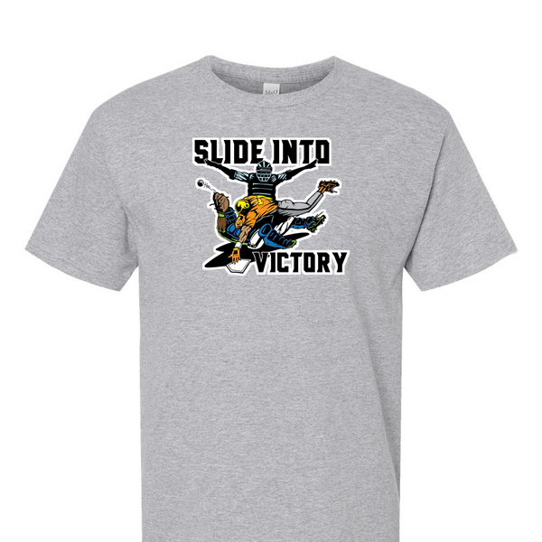 [[color:Sport Grey]] Slide Into Victory Baseball Short Sleeve T-shirt Sport Grey