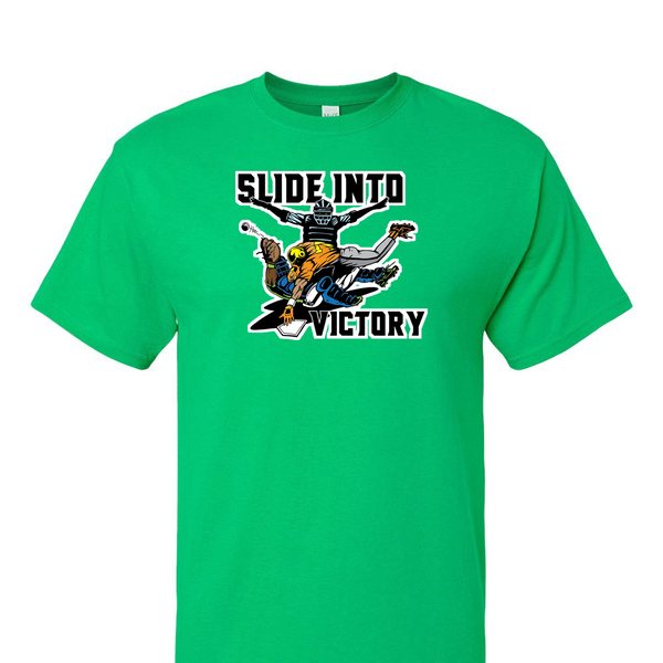 [[color:Irish Green]] Slide Into Victory Baseball Short Sleeve T-shirt Irish Green