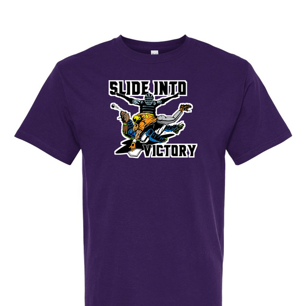 [[color:Purple]] Slide Into Victory Baseball Short Sleeve T-shirt Purple