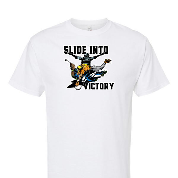 [[color:White]] Slide Into Victory Baseball Short Sleeve T-shirt White