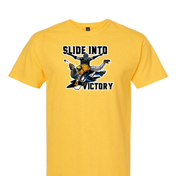 [[color:Daisy]] Slide Into Victory Baseball Short Sleeve T-shirt Daisy