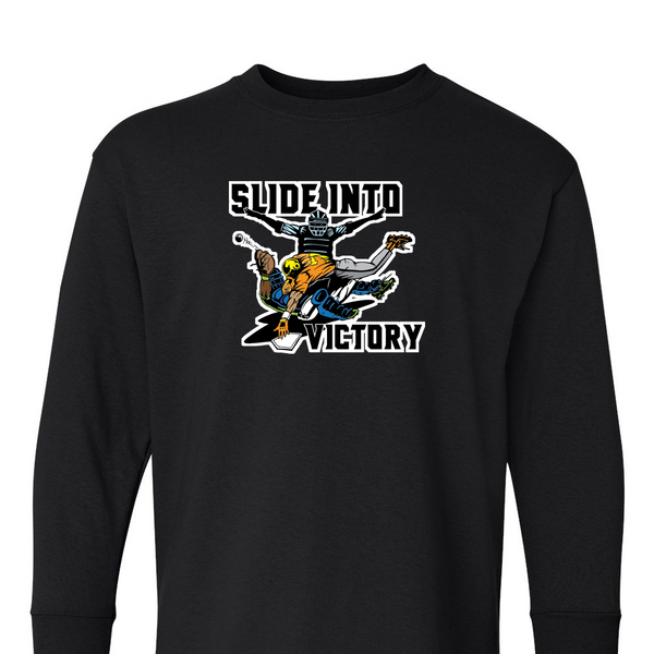 [[color:Black]] Slide Into Victory Baseball Long Sleeve T-shirt Black