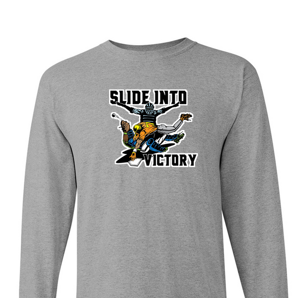 [[color:Sport Grey]] Slide Into Victory Baseball Long Sleeve T-shirt Sport Grey
