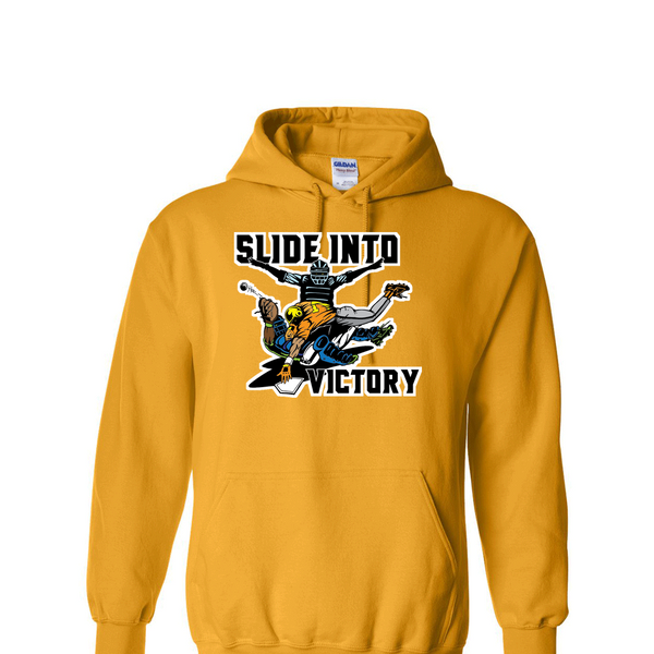 [[color:Gold]] Slide Into Victory Baseball Hoodie Gold