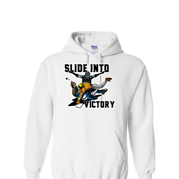 [[color:White]] Slide Into Victory Baseball Hoodie White