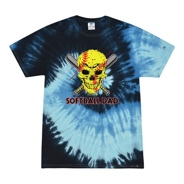 [[color:Blue Ocean]] Softball Dad Tie Dye T-shirt Blue Ocean