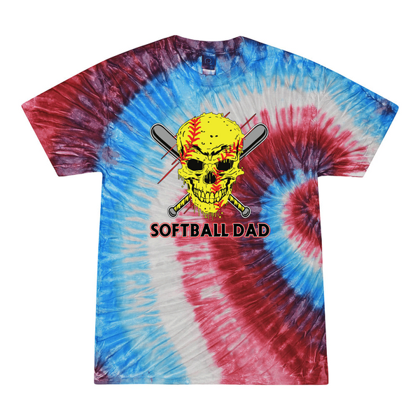 [[color:Firecracker]] Softball Dad Tie Dye T-shirt Firecracker