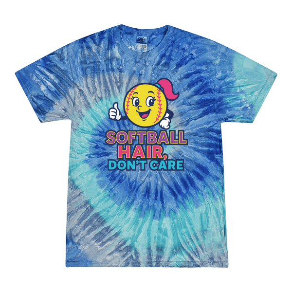 [[color:Blue Jerry]] Softball Hair Don't Care Tie Dye T-shirt Blue Jerry
